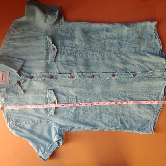 100% linen bright blue Mens linen shirt tailored fit approx Small - Picture 5 of 9